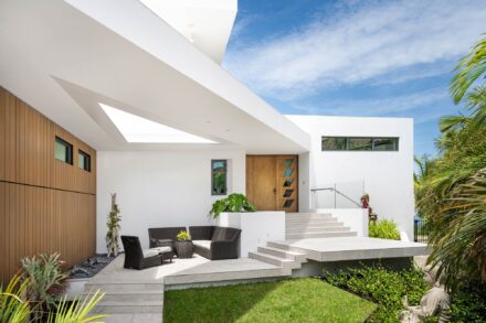 unique architectural residential entryway with a James Turrell light opening in roof