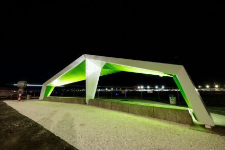 lime green and white wing structure
